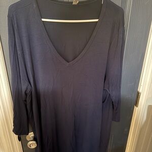 Honeyme Deep Blue V-Neck Long Sleeve Top